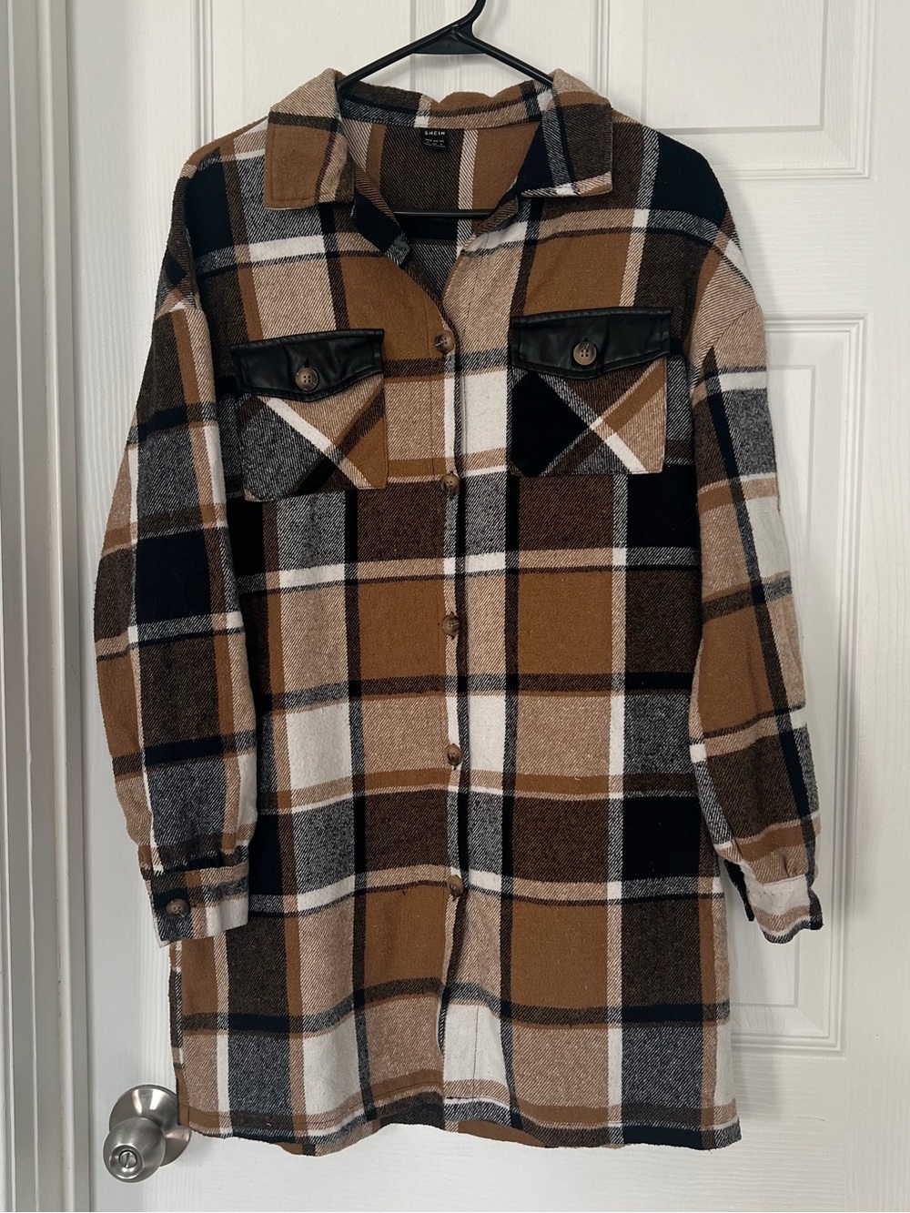 SHEIN Brown Black White Plaid Kids Shacket